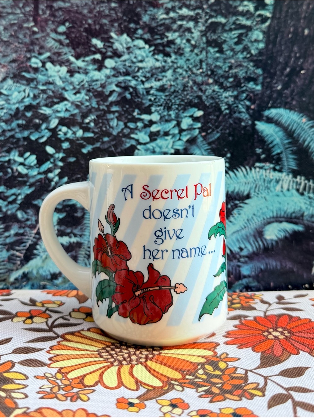 🌺🤫 Vintage (1980s) “Secret Pal” Mug; Made in U.S.A.; Abbey Press 🌺🤫